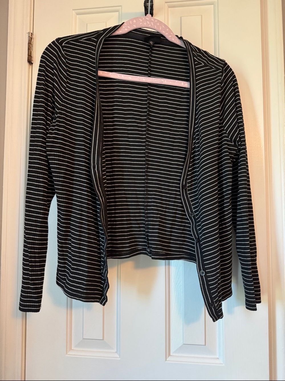 Who What Wear Black and White Striped Open-Front Cardigan (R)